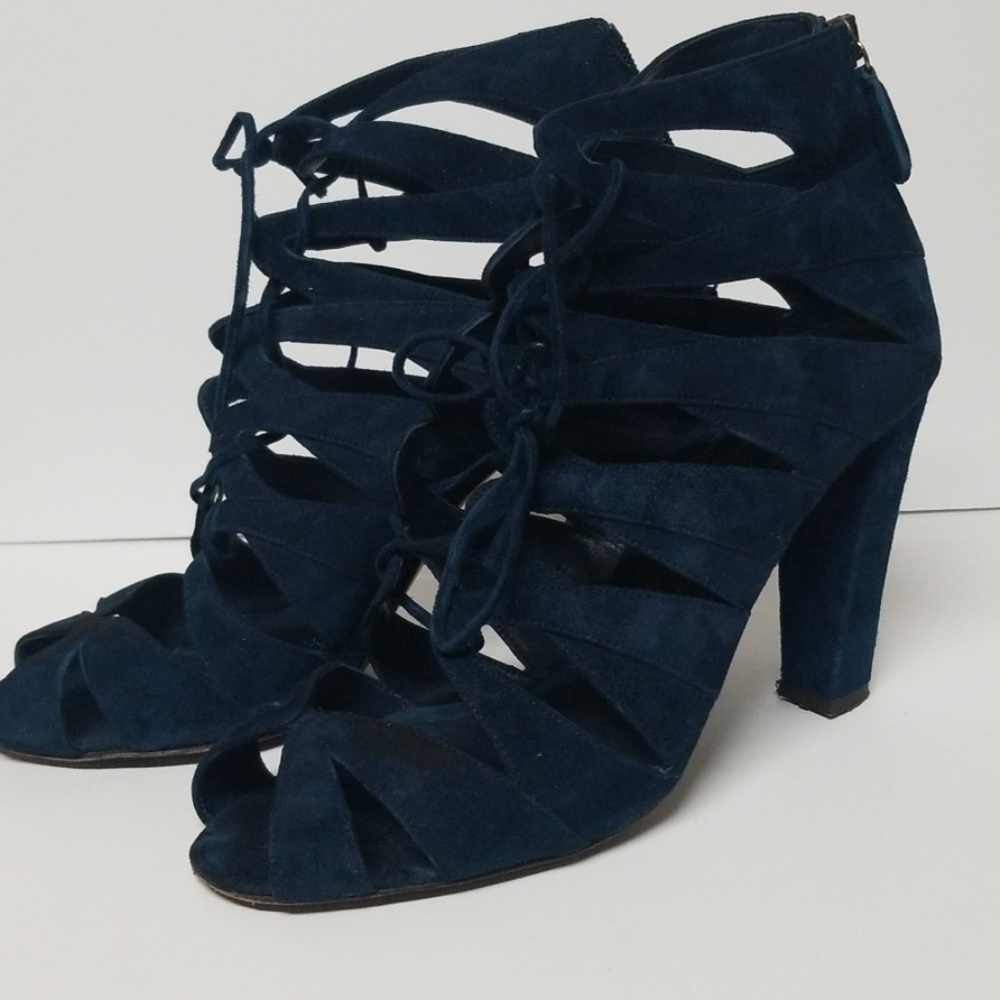 Delman beautiful deep blue suede lace up booties